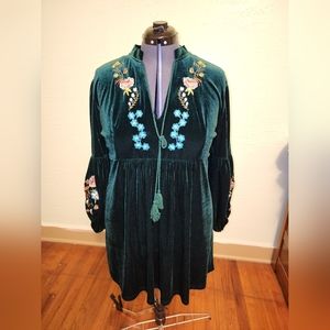 Green boho velvet dress